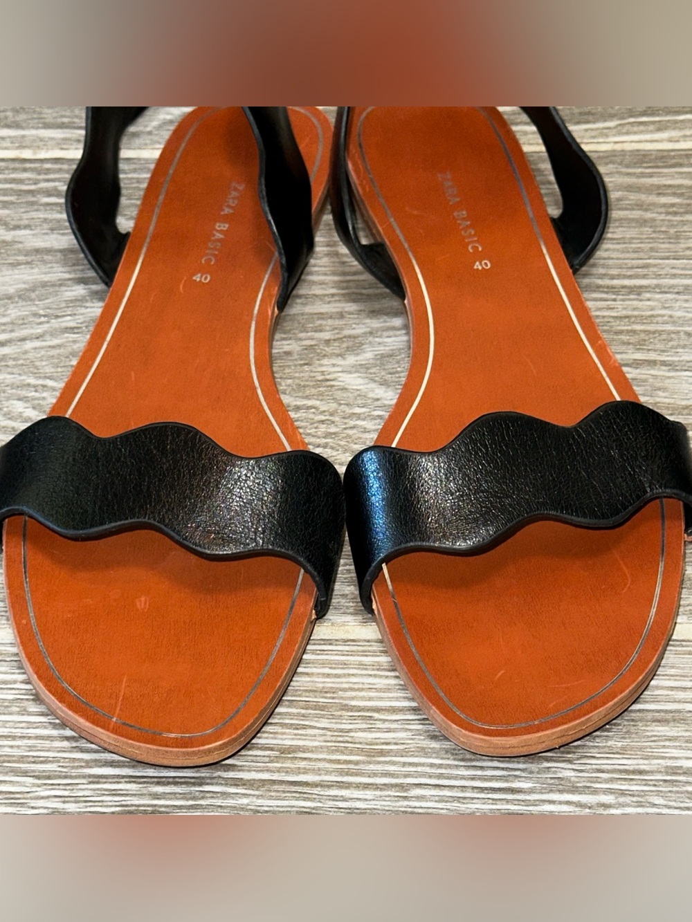 Zara Basic Collection Black Scalloped Slingback Women’s 40 (9 US) Flat Sandals - Picture 7 of 10